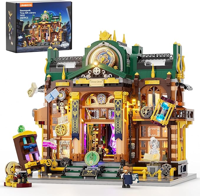 Steampunk Time-Rift Library Lighting Building-Bricks Set 3187 Pcs Modular Building from Chrono Custodians Collection Display Set for Adults and Steampunk Lovers