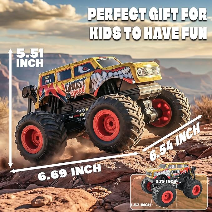 BEZGAR Monster Truck Toys Remote Control Monster Truck with Dancing Spins Lights &amp Music 1:20 Remote Control Car for Boys 4-7 5 6 7 8 9 10 +Year Old Boys Birthday Gifts (Yellow)