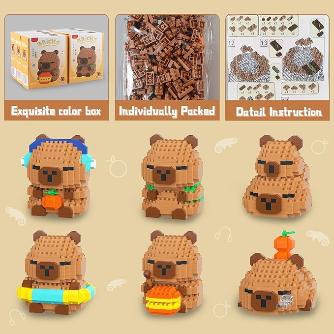 HIGH GODO Capybara Easter Party Favors Building Set 2120PCS Cute Capybara for Goodie Bag Stuffers Party Favors Birthday Easter Gifts for Adult Teens 14+ (Not Compatible with Major Brand)