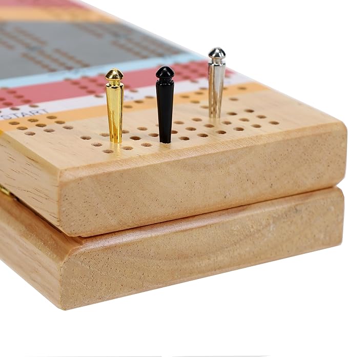 Canoe Cribbage Board Game Set Camp Nautical Print Continuous 3 Track Travel Cribbage Boards Unique Wooden Board Games for Adults 9 Metal Cribbage Pegs 12 Inches