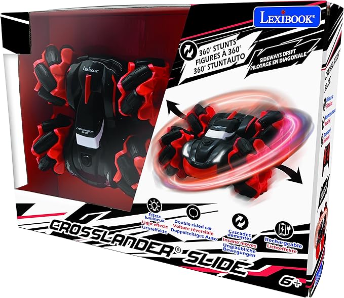 LEXiBOOK Crosslander® Slide Remote Control car up to 12km/h 4 Wheel Drive Reversible Crazy 360° Stunts Light Effects Rechargeable RC58