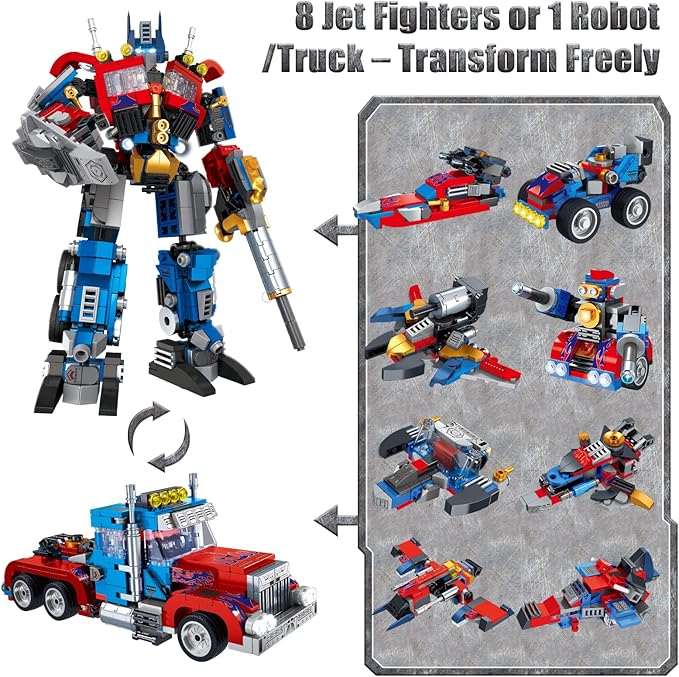 Transforming Robot Building Sets Easter 8 in 2 Robot Vehicle Models 769 PCS Creative Assembly Display Gift Christmas Birthday Ages 14+