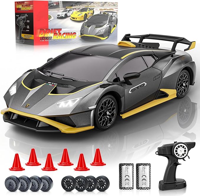 Lamborghini Remote Control Car 1:18 Scale Officially Licensed Lamboghini Toy Car Cool RC Cars Toys for 4 5 6 7 8 9 10 11 12 Year Old Boys Kids Adults Gifts 15km/h Fast RC Drift Car (Grey)