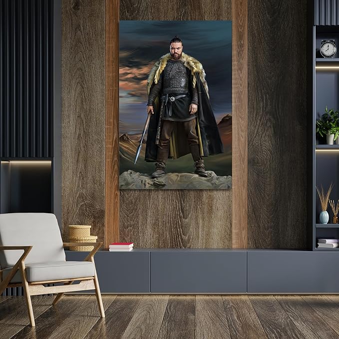Turn Me Royal Custom Portrait from Photos Personalized Norse Portrait Canvas Wall Art as Unique Birthday Viking Gift for Men Turn Him into Superhero (The King of Vikings 12 x 16)