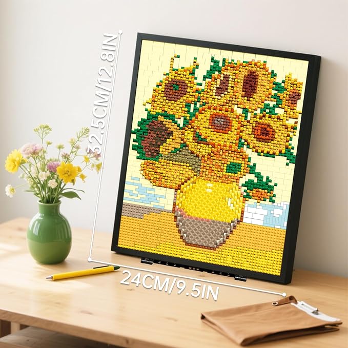 HJPLPXH Pixel Sunflower Painting Frame Art Crafts for Home Office Decor Micro Mini Building Block Art Model Ideals Gifts for Boys Girls Adults (3504PCS)