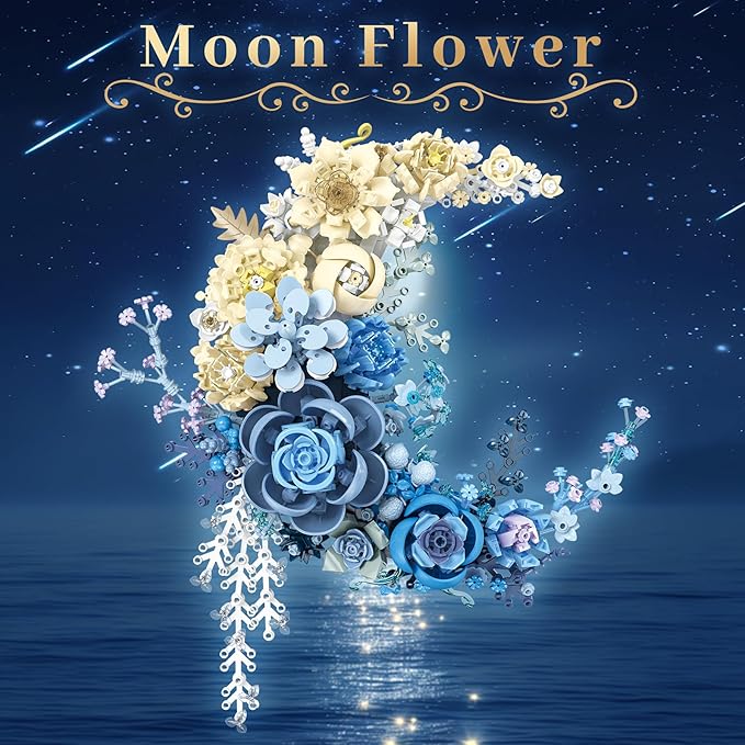 Crescent Moon Flower Building Set Compatible with Lego Botanical Collection Building Blocks Kit for Adults - Unique Home Décor Wall Art and Gift Idea