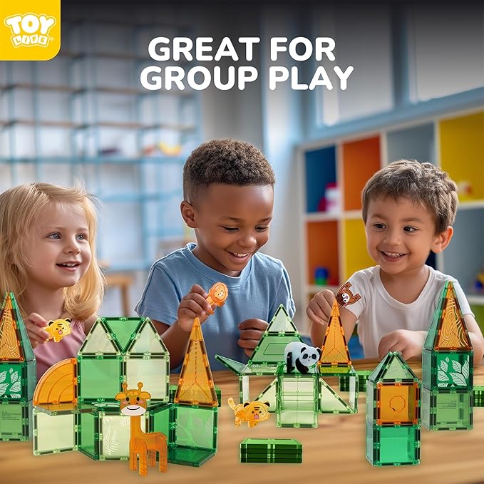 TOY Life 38 Pcs Magnetic Tiles Animals for Toddlers 3-5 Magnet Blocks for Kids Ages 4-8 STEM Magnet Tile Toys Building Tiles Set Christmas Birthday Gift for Boys and Girls