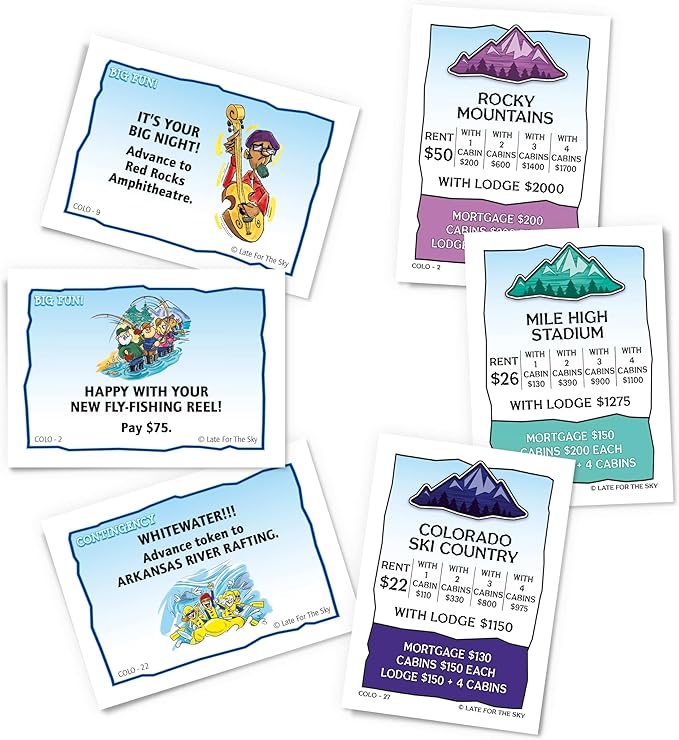 Late for The Sky Colorado-Opoly Board Game – Colorado Travel Family Game Night Property Trading Strategy Fun Made in USA 2-6 Players Ages 8+ Souvenir Gift