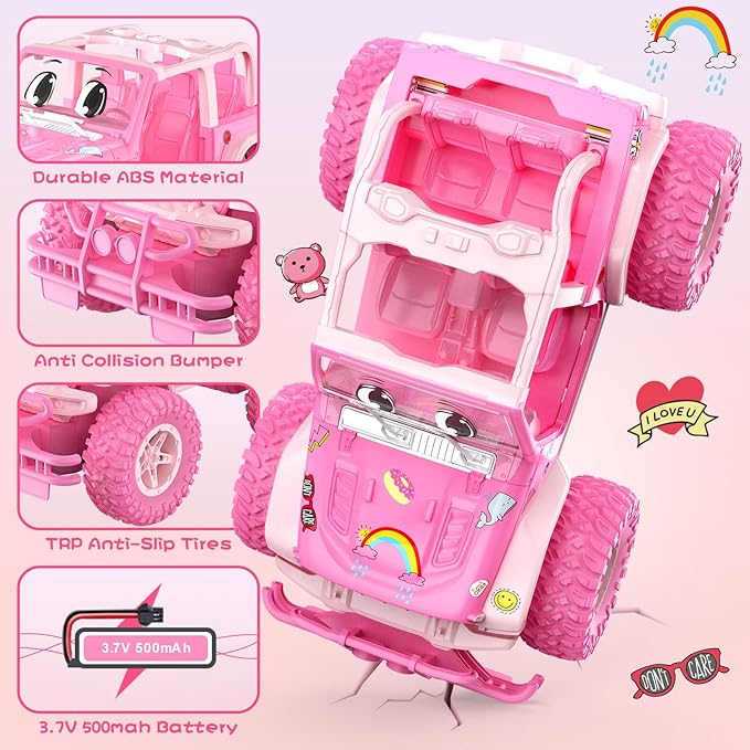 NQD Remote Control Car Rechargeable RC Racing Cars with Stickers 1:16 Scale 80 Min Play 2.4Ghz Off Road Trucks All Terrain Toys Gifts for 3-Year-Old Girls