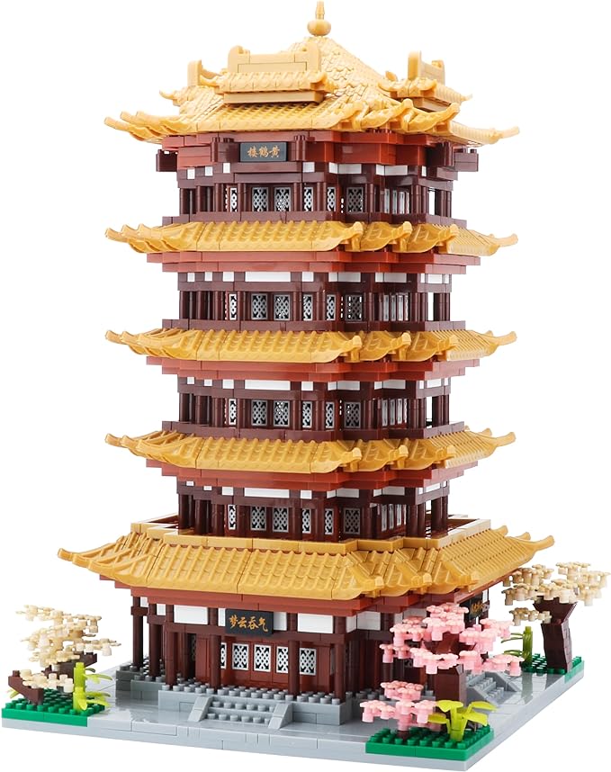 Chinese House Asian Architecture Micro Building Blocks Yellow Crane Tower for Adults - Decorative DIY Gift for Age of 14+