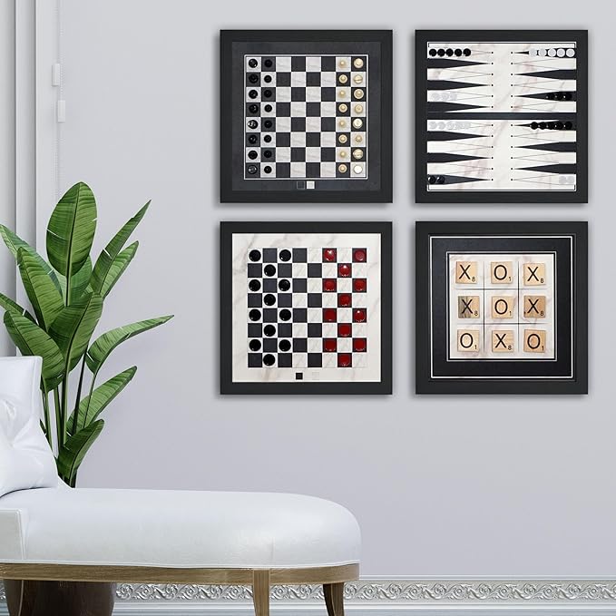 Magnetic Canvas Game Set. Chess/Checkers/Backgammon/TIC TAC Toe. Decrotive Game Sets use an mounting System That Gives Easy Access to Them. (Black and White)