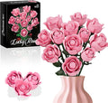 Pink Rose Building Flower Bouquet Set for Adults Compatible with Lego Flowers Artificial Plant Home Decor Creative DIY Building Toys Romantic Gifts for Her Birthday Valentine's Day Mother's Day