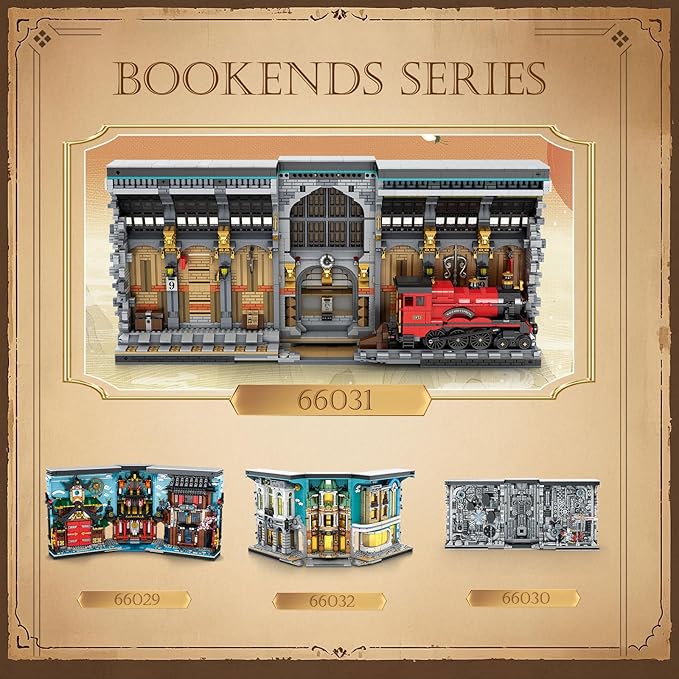 Reobrix Magic Train Booknook Building Set with Lights Creative Bookends Building Kit 66031 Bookshelf Home Decor 2795 PCS Book Nook Model Toy Kit Gift for Teens 14+ and Adults