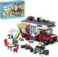 City Camper Van Building Set-Beach Camping Themed Construction Toy Kit with Mini Accessories&ampLights RV Car Model Compatible with LegosBirthday Gift for Adults and Kids 6+(880 pcs)