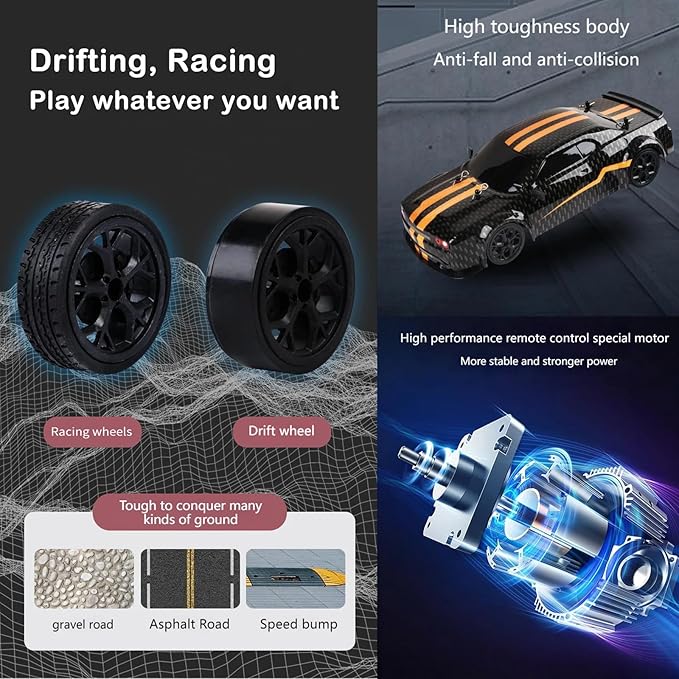 RC Drift Car 4 WD High Speed 30 KM/H Remote Control Car1:14 Scale Drifting Tires Racing Sport Toy 2.4GHz RC Racing Car with Cool Lighting for Adults Teen