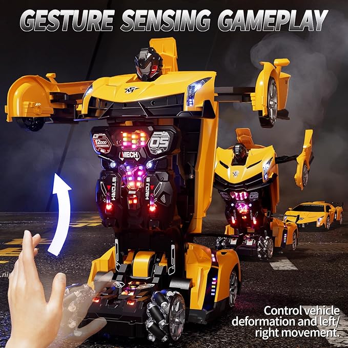1:10 Big Size Transform RC Car Gesture Sensing Transformation 2.4GHz Remote Control Car One Button Deformation to Robot with LED Lights Transforming Toy Cars Gift for Kids Age 8-12 Years Old Boys