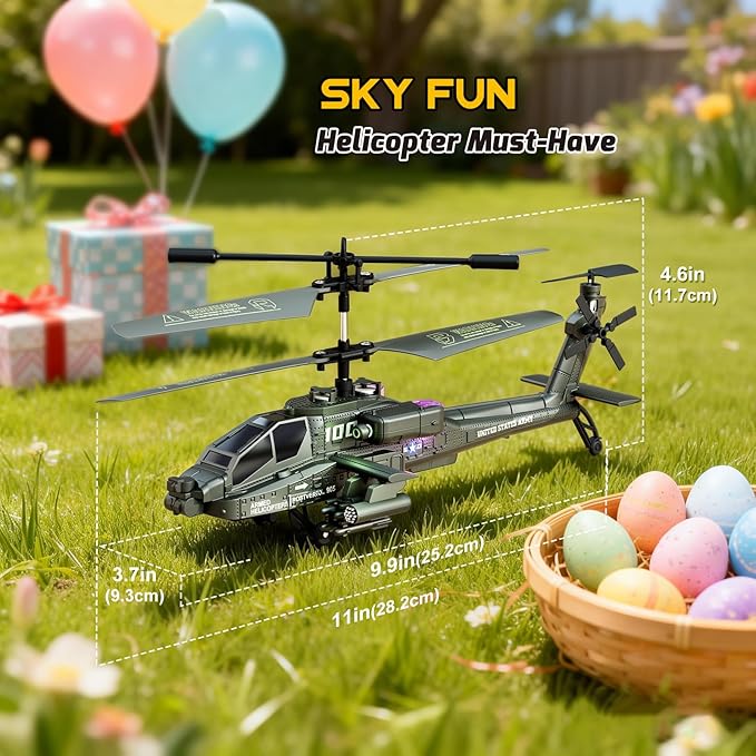 XIKOTEC RC Helicopter Remote Control Helicopter Toy for Kids Beginners and Adults with Altitude Hold Gyro &amp LED Light 2 Batteries &amp USB-C Charging Gift for Boys Ages 8-12 (Green)