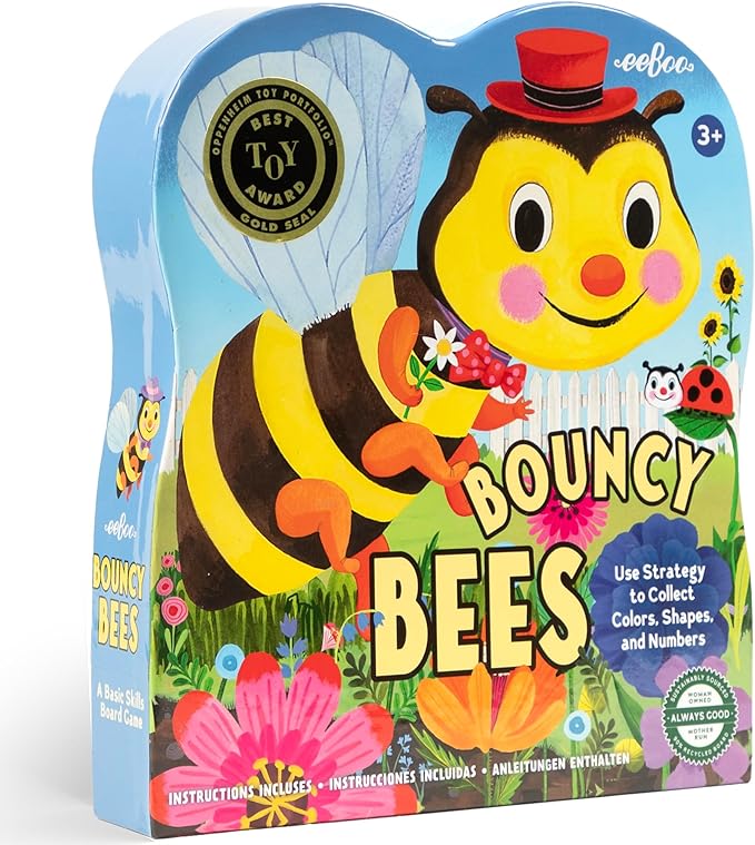 eeBoo: Bouncy Bees - Basic Skills Learning Strategy Board Game Learn Colors-Numbers-Shapes Card Set Collection Preschool Play Kids 3+ 2-4 Player