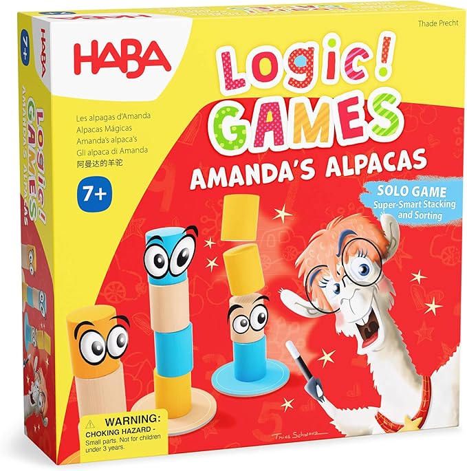 HABA Amanda's Alpacas Stacking Puzzle Game: 60 Logic Challenges and Brain Teaser Puzzles for Kids Ages 5+ Smart Games to Develop Fine Motor Skills &amp Problem Solving