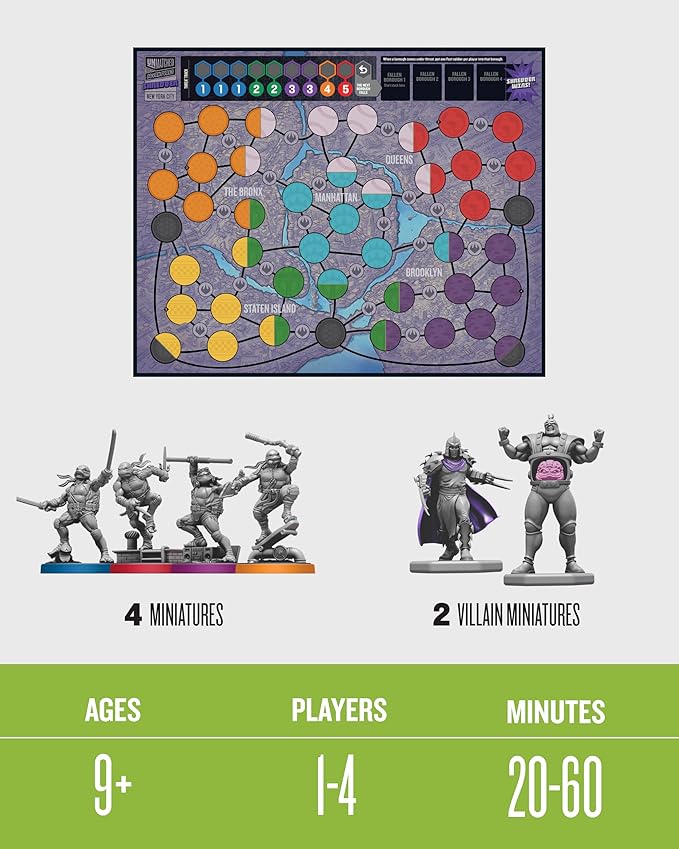 Restoration Games Unmatched Adventures Teenage Mutant Ninja Turtles - Cooperative Strategy Board Game for 1 to 4 Players - Heroes and Villains Expansion - 20-60 Min Playtime - Ages 9+