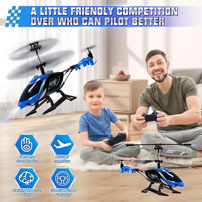 A ALPHA RC Helicopter 2.4G Remote Control Helicopter with LED Lights Vigilante Indoor Outdoor Remote Control Helicóptero Toy for 8 9 10 11 12+ Year Old Boys Gifts Blue