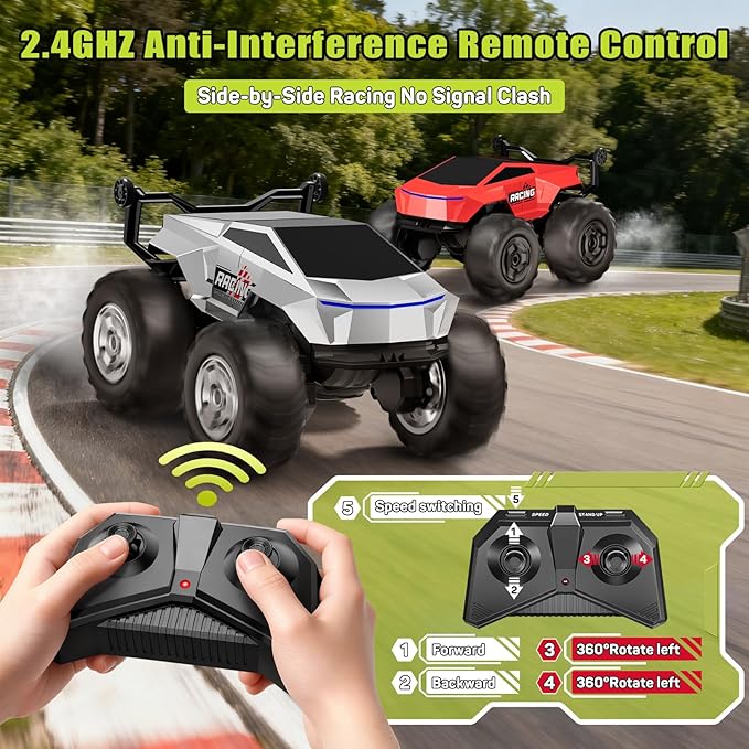 1:16 RC Truck Remote Control Car 4WD Waterproof Amphibious RC Car All Terrain PickupTIME4DEALS 2.4GHz Remote Monster Truck with 360° Rotating Standing Stunt Toy Truck for Kids Boys 6 7 8 9 10 11 12+