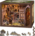 Book Nook Kit - 351 Pcs Wooden Miniature Kit with LED Lights Dust Cover &amp Medieval Details (Robin Hood)