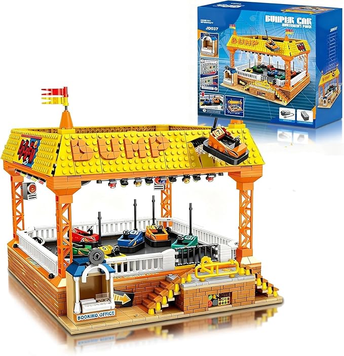 Sosuy Bumper-Cars Building Set Toys for Boys Electric Control Race Car City Amusement Park Construction Birthday for Adult Teen Girl Kid Age 8+ Architecture Theme Display 1840pcs