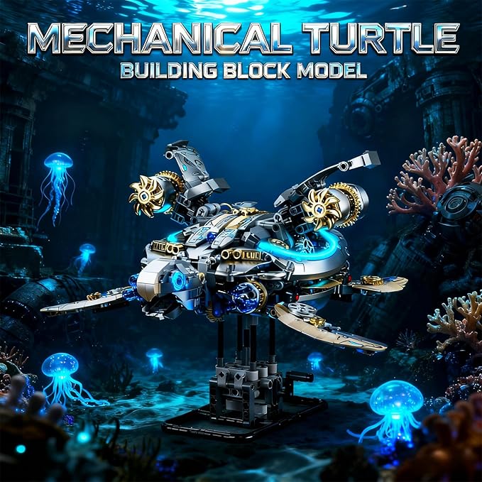 Mechanical Turtle Building Block with Hand-Crank Gear Motion Steampunk＆Educational Construction Set for Adults Teens and Model Enthusiasts
