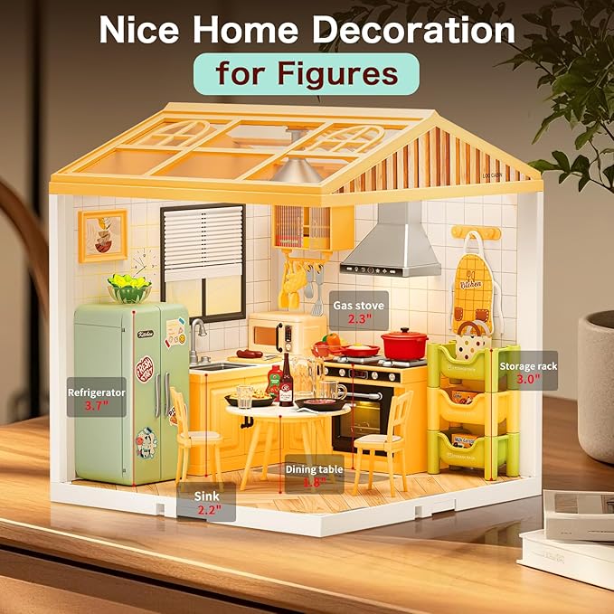 LED Building Blocks for Adults 1:24 DIY Miniature Dollhouse Kits with Roof &amp Dustproof Cover Tiny House Toy Building Sets for Kids Ages 8-12-15 Birthday Hobbies Gift for Men Women Boy Girl