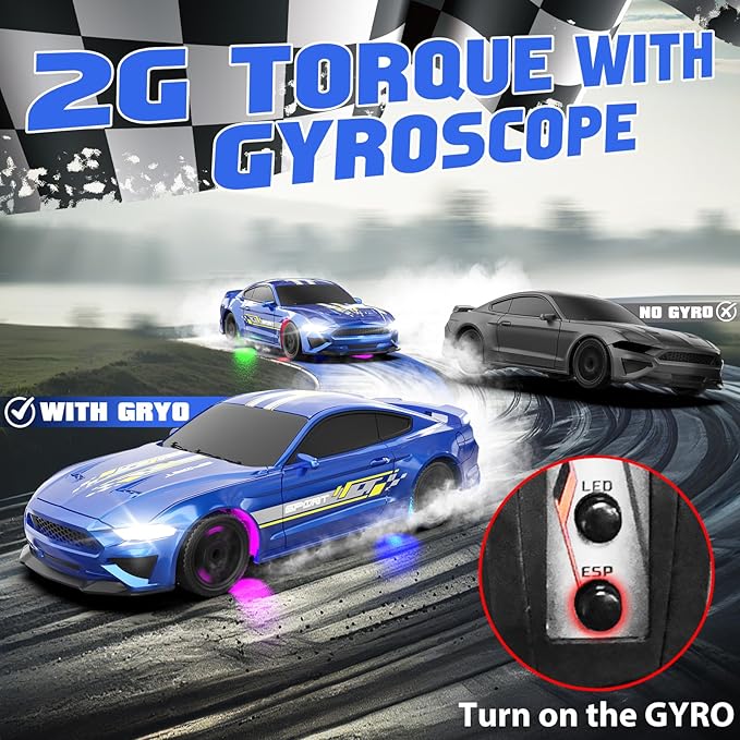 1/43 RC Drift Car Mini Drifting RC Car with Gyro 2.4GHz Full Proportional Drift Cars 4WD RTR Remote Control Cars with Colorful Lights High Speed Fast Racing Vehicle Gift for Kids Boys Adults