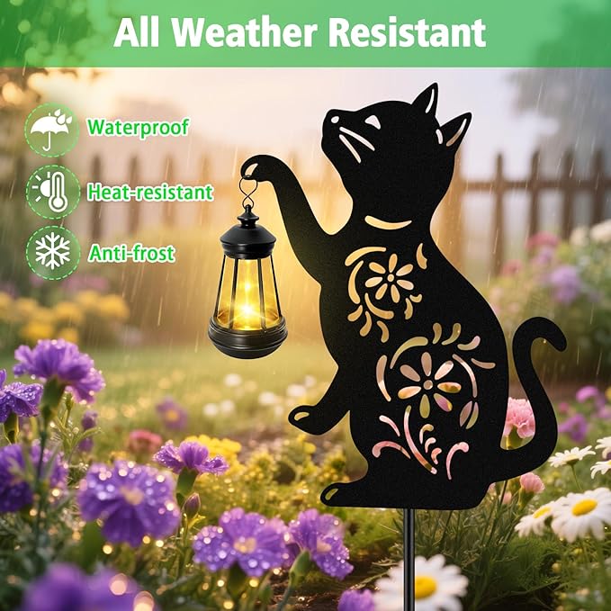 Solar Cat Hanging Lantern Outdoor Black Cat Solar Lights Cat Lover Gifts for Women Mom Grandma BirthdayMother's DayWaterproof Garden Ornaments Decor Outside BackyardPatioPathway