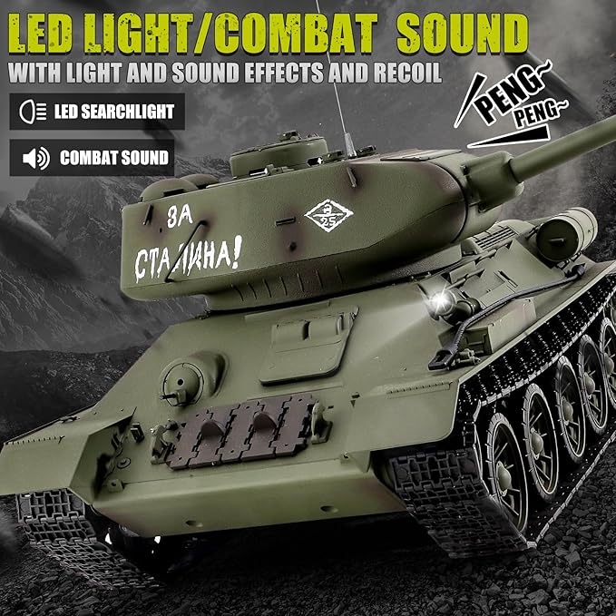 RC Tanks Henglong Russian T-34/85 Medium Tank 1: 16 2.4ghz Tank Model That Shoots with Sound &amp Light for Ages 14+