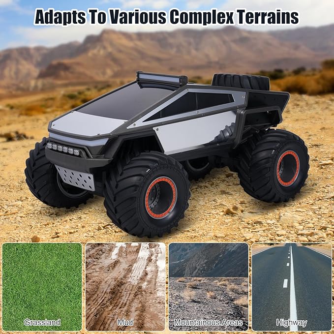 RC Cybertruck Remote Control Car 1:12 Scale RC Cars for Adults 2.4GHz All Terrain Off Road RC Pickup Truck with Lights Music and 2 Batteries Christmas Birthday Gift