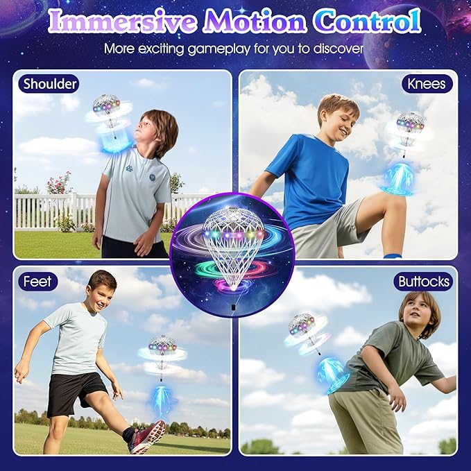 2025 Flying Orb Ball Cosmic Globe 3D Bouncing &amp Hover Spinning Floating Ball Toy with Dazzling RGB Lights Outdoor Ball Cool Toys Gift for Boys Girls Ages 6 7 8 9 10+(Silver)