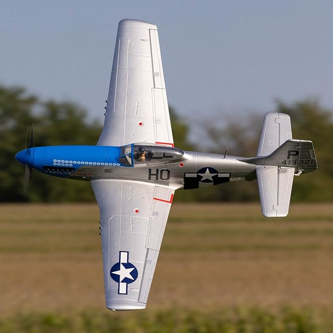E-flite RC Airplane P-51D Mustang 1.2m BNF Basic Transmitter Battery and Charger Not Included with AS3X and Safe Select “Cripes A’Mighty 3rd” EFL089500