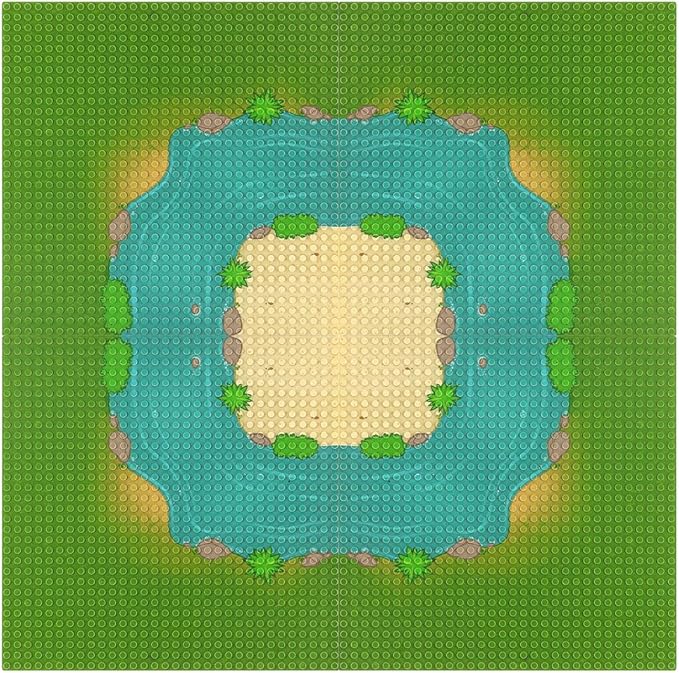 Feleph 4 Pieces Classic Baseplate with River and Grassland Pattern Base Plates for Building Blocks 10 x 10 Inches Mat Compatible with Major Brands