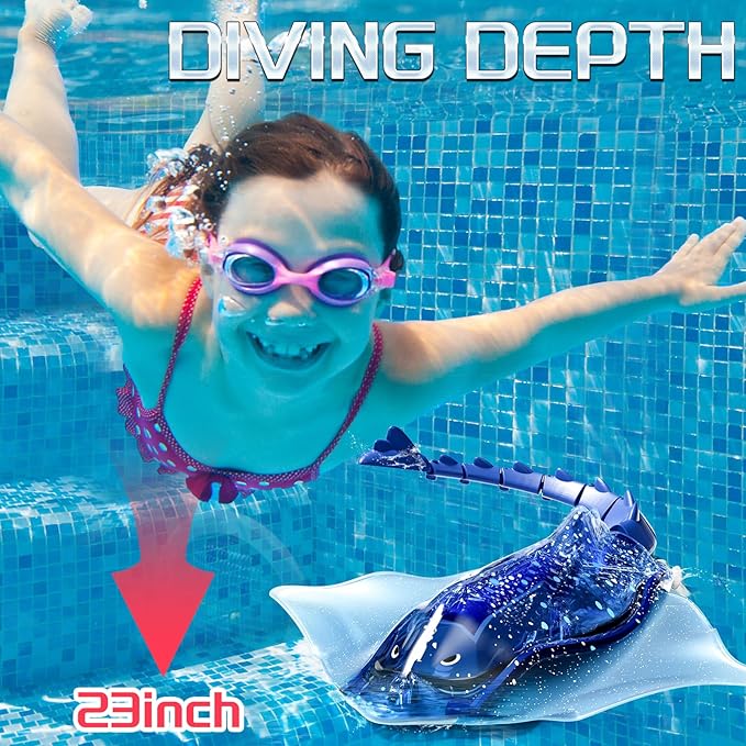 Remote Control Shark Toys for Boys Kids 1:18 Scale High Simulation Manta Ray for Pool Electric RC Shark Stingray Fish Pool Outdoor Toys with Light &amp Diving Function for 5 6 7 8 9 Year olds Kids