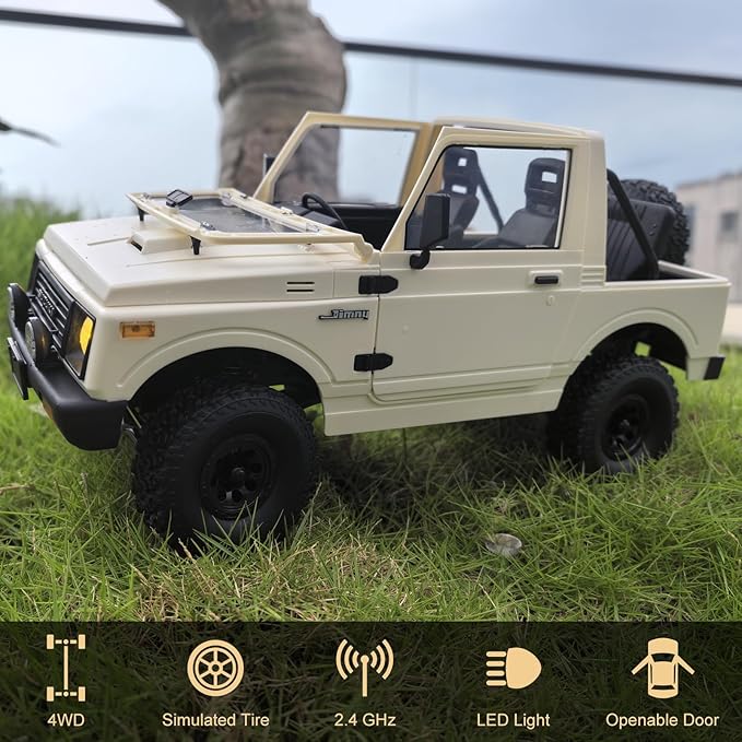 RC Rock Crawler WPL C74-1 RC Truck 1:10 Scale 2.4GHz Remote Control Truck 4WD All Terrain Off-Road RC Crawler with LED Lights and 3 Rechargeble Batteries for Adults