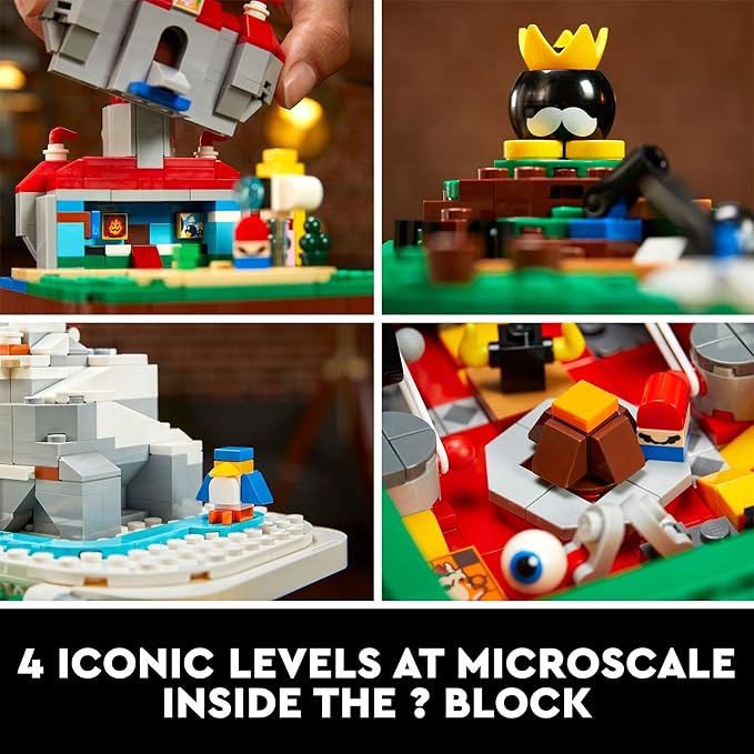 LEGO Super Mario 64 Question Mark Block 71395 3D Model Set for Adults with 4 Microscale Game Levels: Peach’s Castle Bob-omb Battlefield Cool Mountain and Lethal Lava Trouble