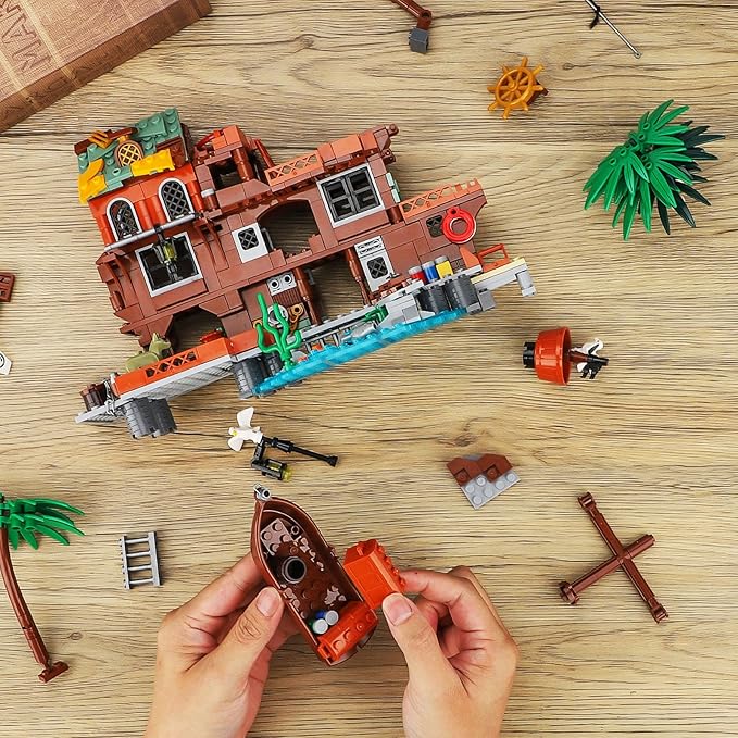 Pirate Dock Ship Building Toys Pirate Themed City Building Block Set A Gift Compatible with Lego Sets for Boys &amp Girl 6-14 &amp Adults (579pcs)