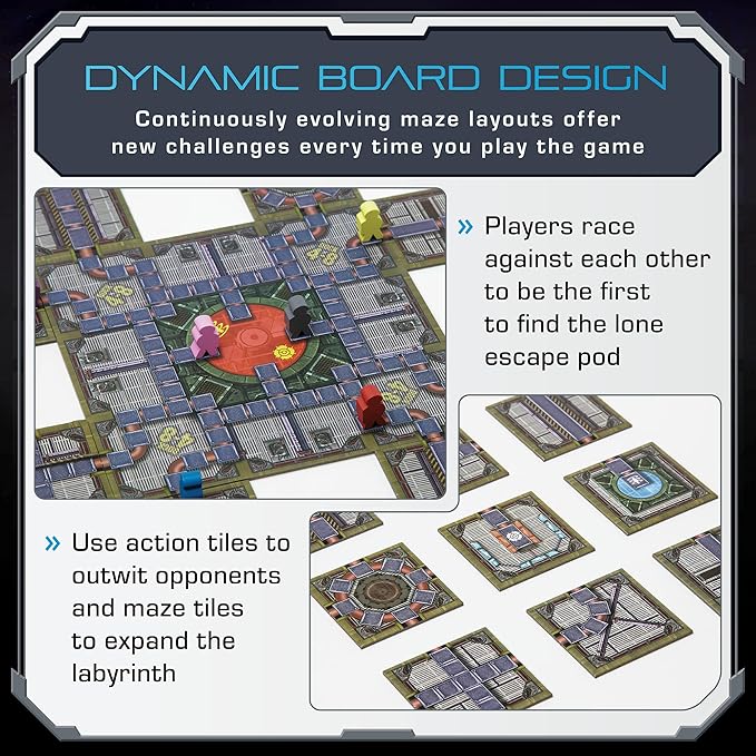 No Escape Board Game - Strategy Board Games for Adults Family Games Party Games. Unique Strategic Space Sabotage Traitor Maze Game with Tiles - Fun for Kids Teenagers Adults. 2 to 8 Players.
