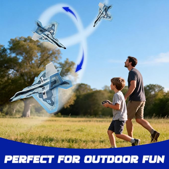 Rc Plane Remote Control Airplane For Boys Kids 6+ Adults Toy Flying Airplane Skyriders Rc Jet Easy To Fly Outdoor Glider For Kids &amp Beginners (Black-Blue)
