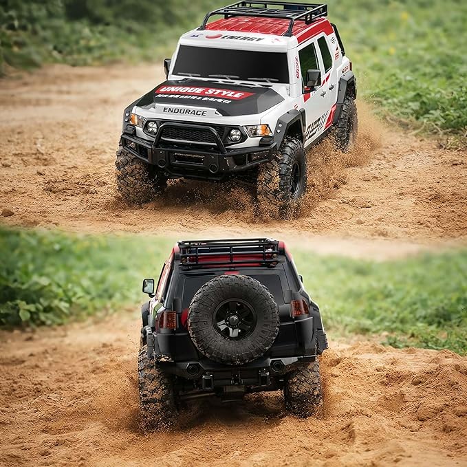 RC Cars RC Crawler 1/10 Scale RTR Remote Control Car 4WD 2.4GHz Brushed Offroad Racing Hobby Grade Model Vehicle with LED Lights 2Pcs Battery Toy for Kids and Adults
