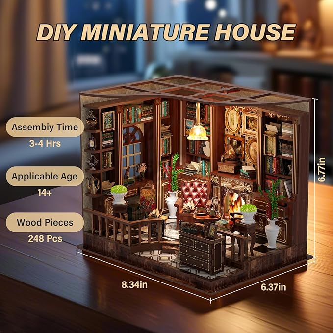 Book Nooks for Adults DIY Miniature Dollhouse Book Nook Kit Model Kits Craft Kits for Adults 3D Wooden Puzzle Book Nook Craft Bookshelf Decor Adult Craft Kits Gift with Led Light