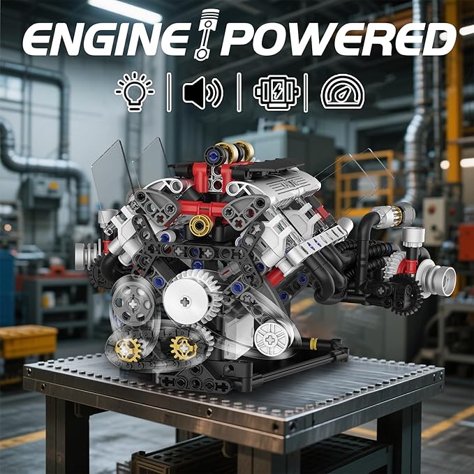 V8 Engine Building Set Mini Model Kit That Runs Technic with APP Control Motor &amp Light Collectible Engineering for Adults Boys 14+
