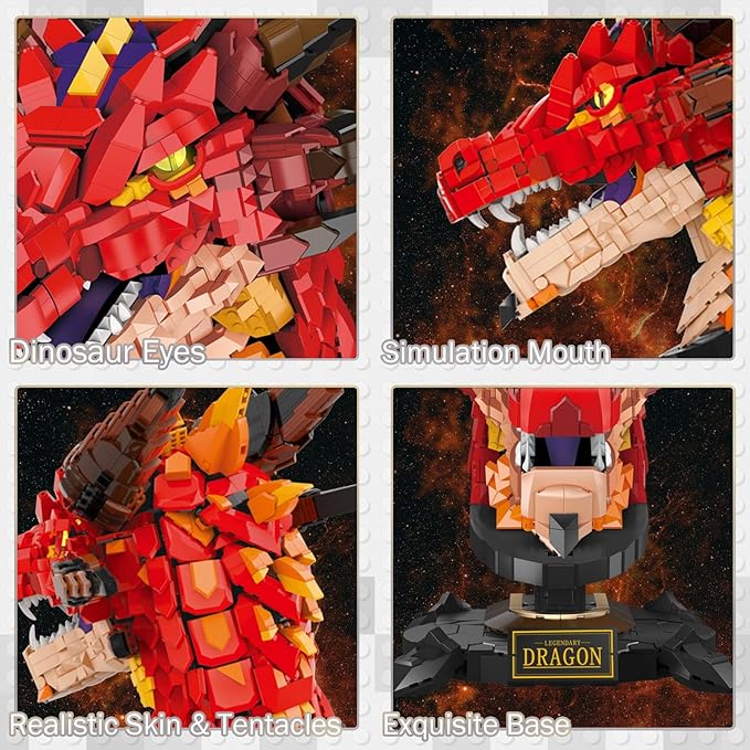 JMBricklayer Dragon Set for Adults 70105 Cool Animals Model Dragon Head Building Blocks Toy Collection or Home Office Decor Birthdays for Boys Girls Men and Adults