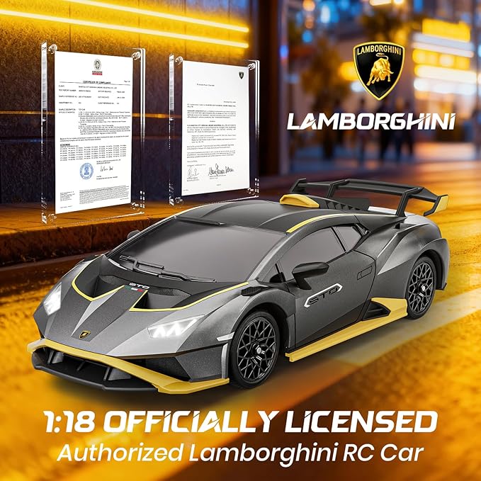 Lamborghini Remote Control Car 1:18 Scale Officially Licensed Lamboghini Toy Car Cool RC Cars Toys for 4 5 6 7 8 9 10 11 12 Year Old Boys Kids Adults Gifts 15km/h Fast RC Drift Car (Grey)