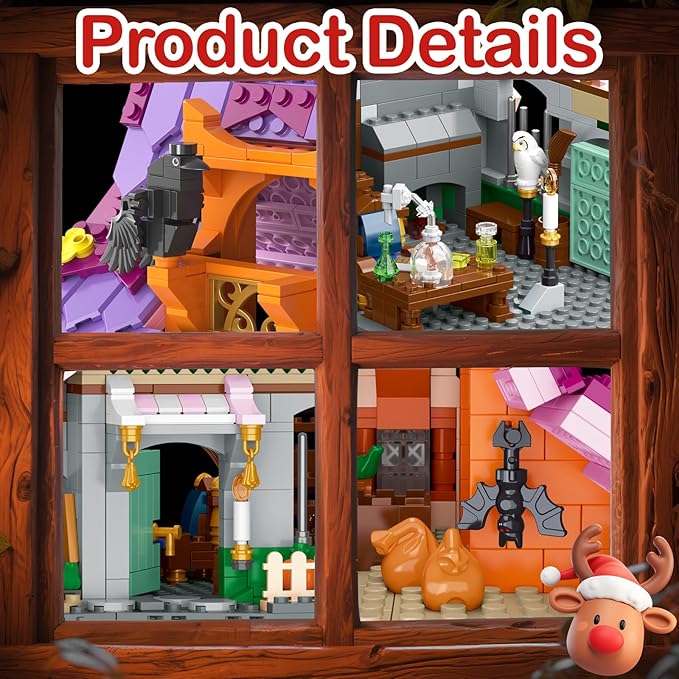 Magic House Set for Witches and Witches Building Set with Lights Over 1200 Halloween Haunted House Building Blocks for Kids and Adults 14 Halloween and Christmas (The Magical Retreat of The Witch)