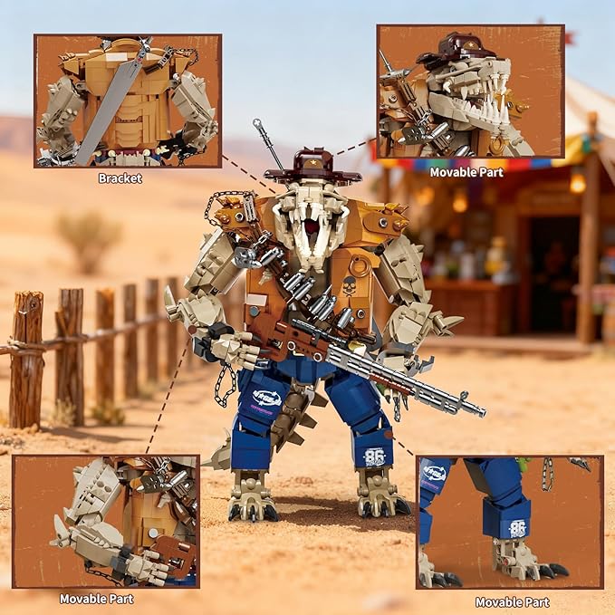 Cowboy Crocodile Building Set Articulated Head Compatible with Lego Adult Hands Feet &amp Jaw 1503 PCS Western Wild Creature Building Block Set for Adults &amp 14+